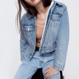 Zara Faux Fur Sherpa Lined Denim Jacket Size XS